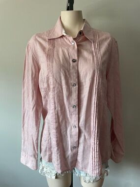 Y2K Vintage Blue Willis Pink Jacquard Button Down Shirt Blouse Western Pink